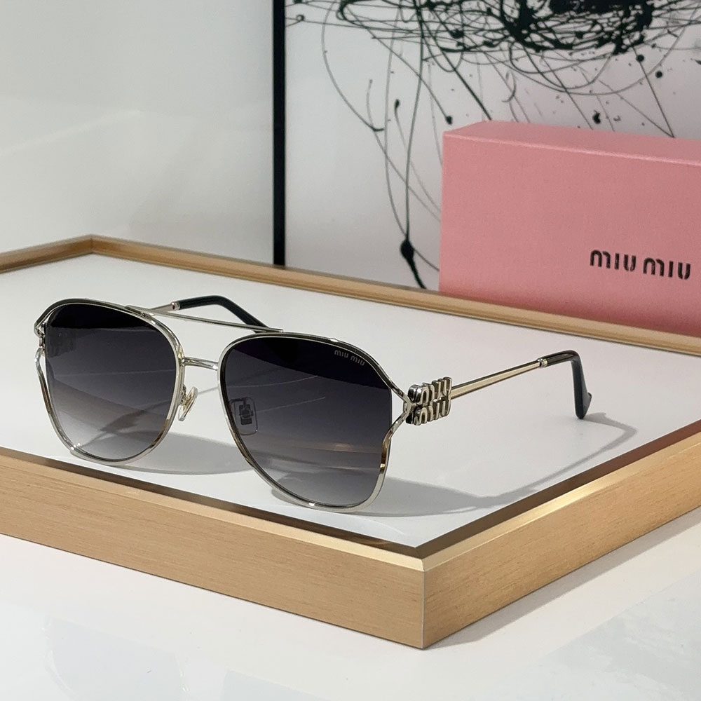 MIU MIU  Slim Metal Logo Mirror Legs Sunglasses