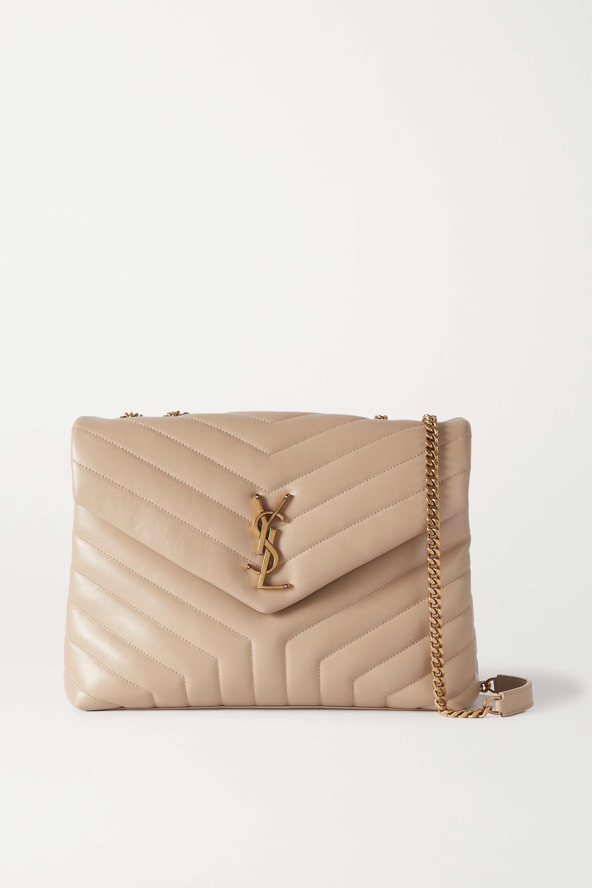 Saint Laurent YSL Loulou Medium Quilted Leather Shoulder Bag Beige