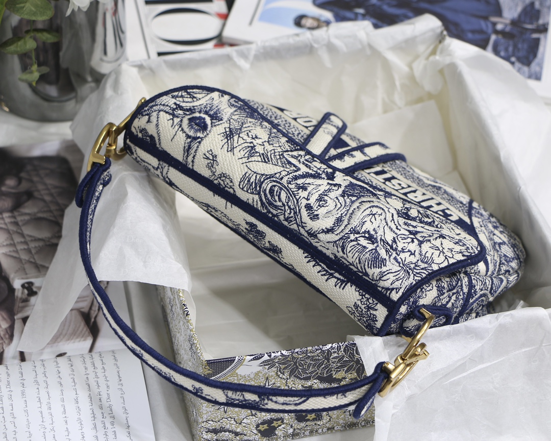 Dior Shoulder Bags SADDLE BAG Blue Toile de Jouy Embroidery M0446CTDT_M808