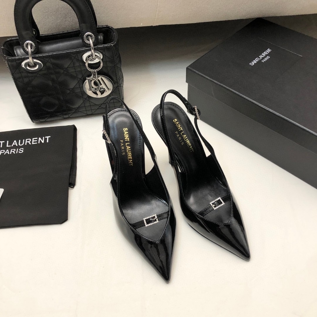 Saint Laurent YSL Patent Leather Buckle High Heel 10.5CM Slide Sandal