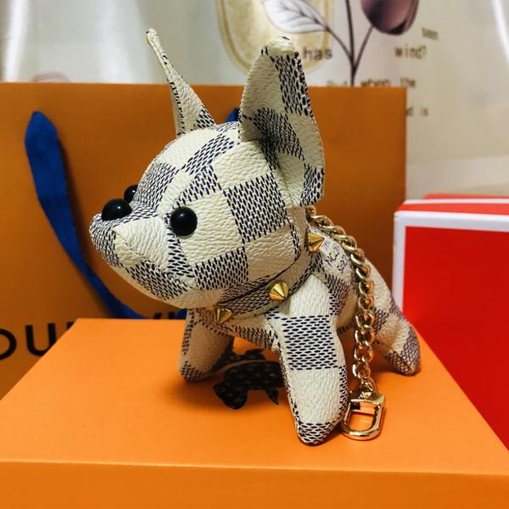 Old Flower French Bulldog Keychain Pendant