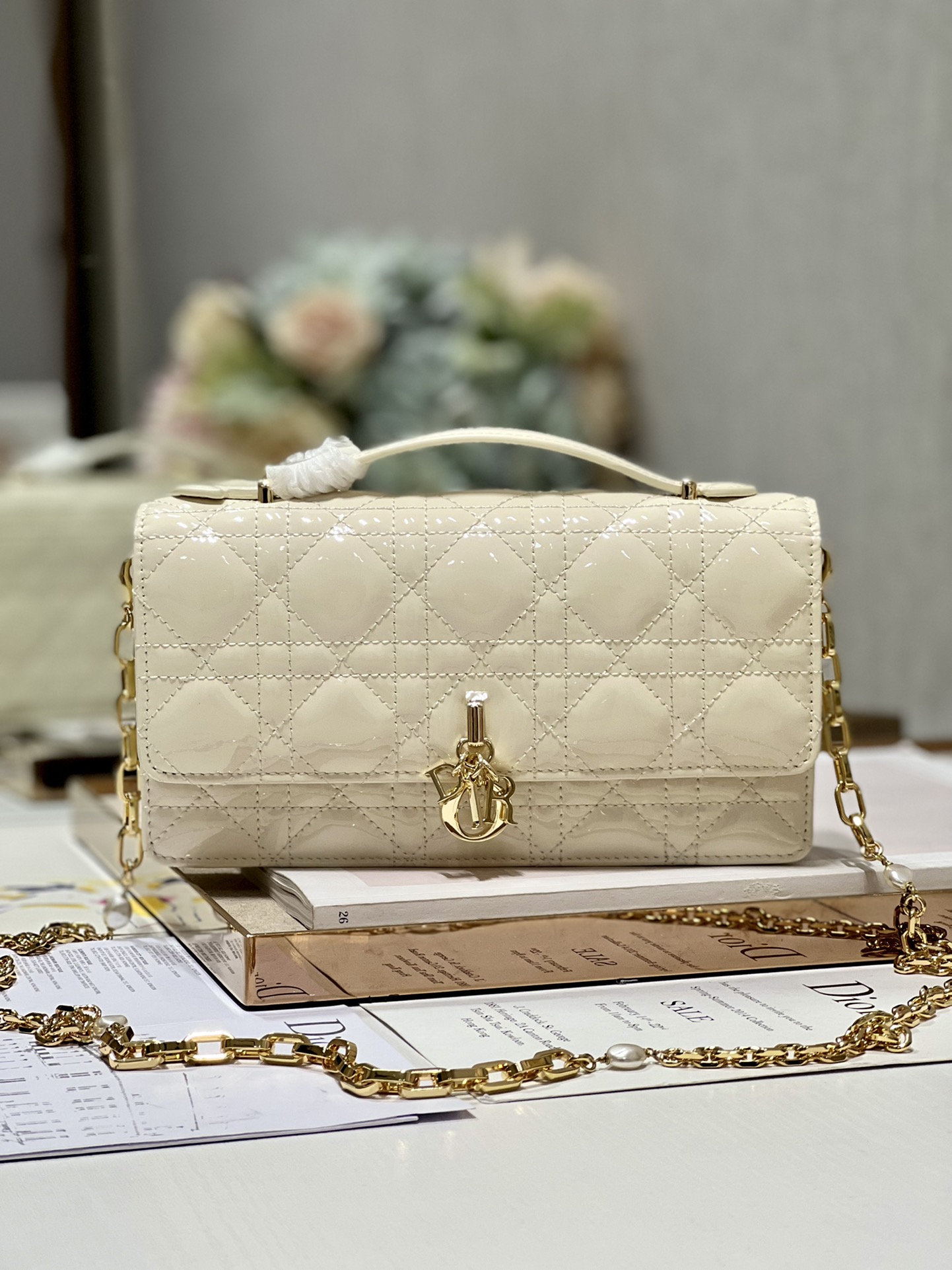 Dior Miss Mini Bag White Patent Cannage Calfskin