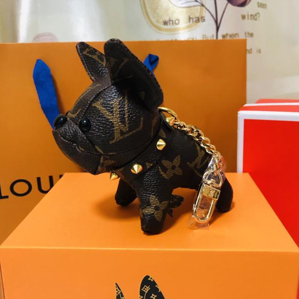 Old Flower French Bulldog Keychain Pendant