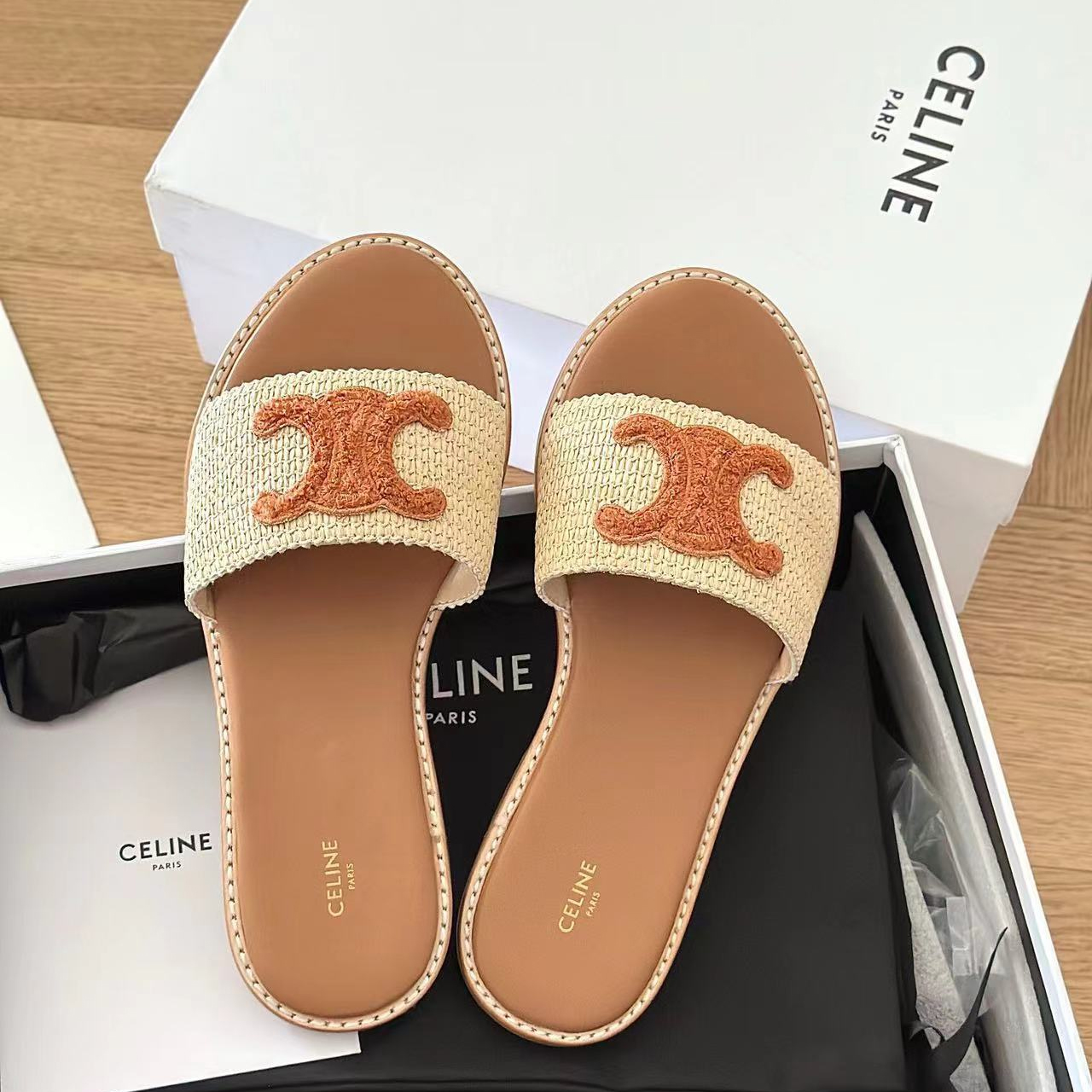 CELINE Women's Mule Sandals - Flat Sandals with Signature Logo