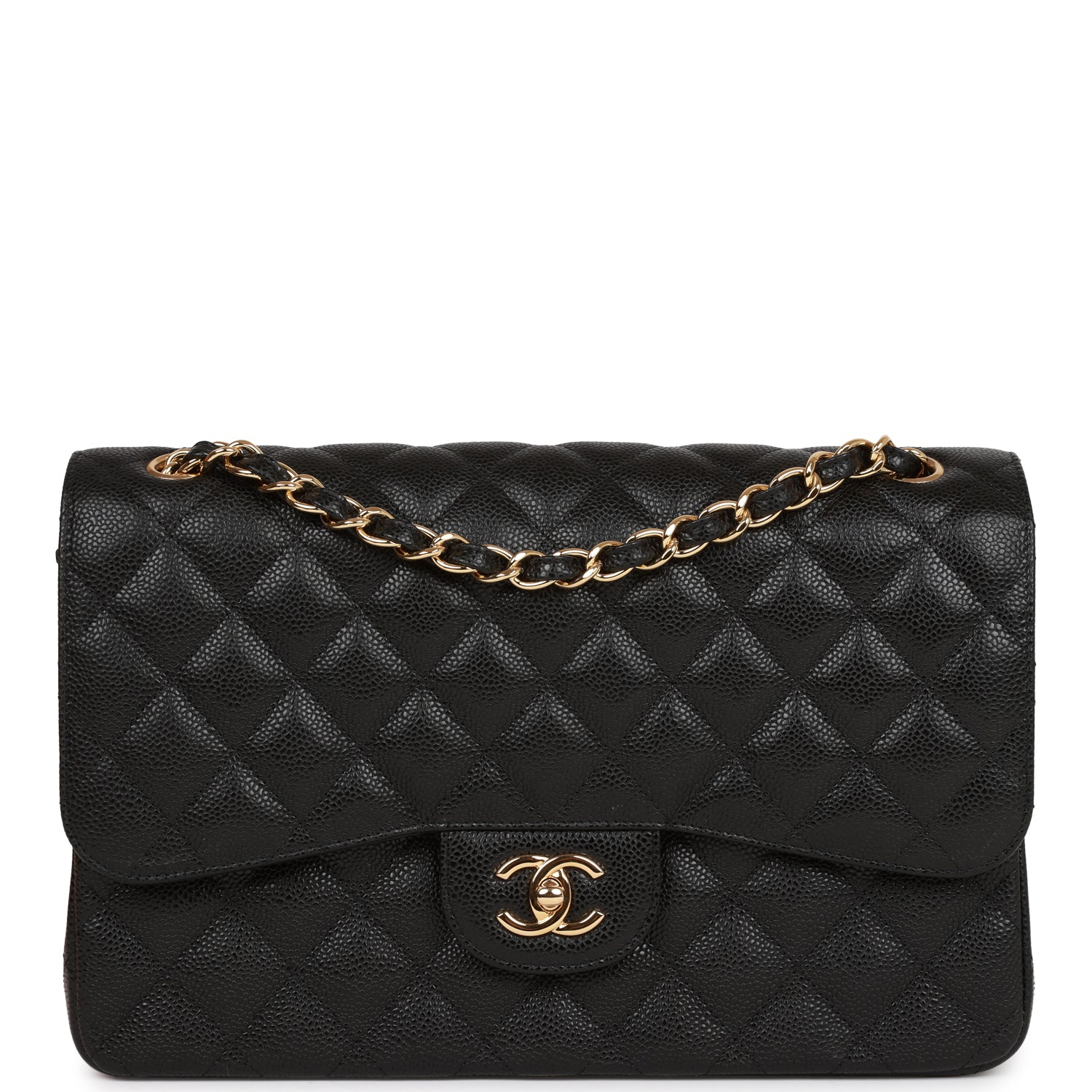 CHANEL Caviar Quilted Jumbo Double Flap Black 30CM
