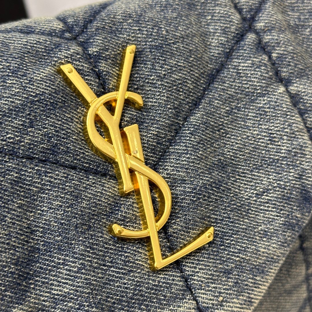 SAINT LAURENT YSL Loulou Puffer Denim Leather Bag