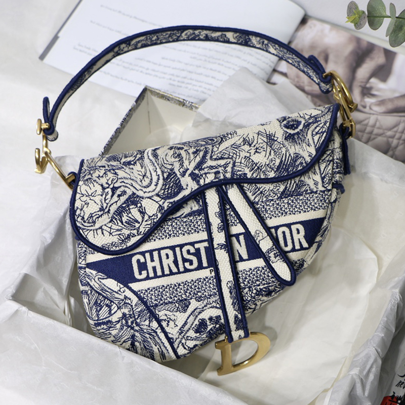 Dior Shoulder Bags SADDLE BAG Blue Toile de Jouy Embroidery M0446CTDT_M808