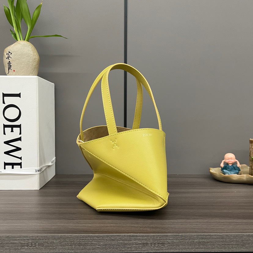 Loewe Mini Puzzle Fold Tote in shiny calfskin Yellow