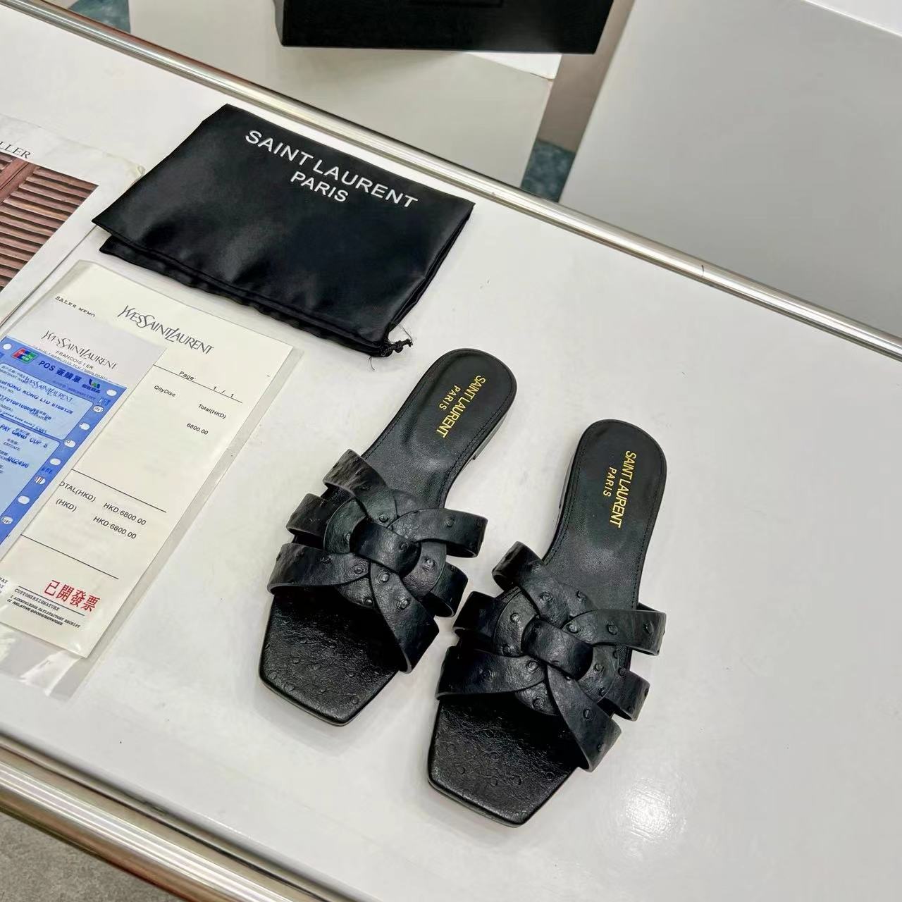 YSL Saint Laurent Nu Pieds Ostrich Pattern