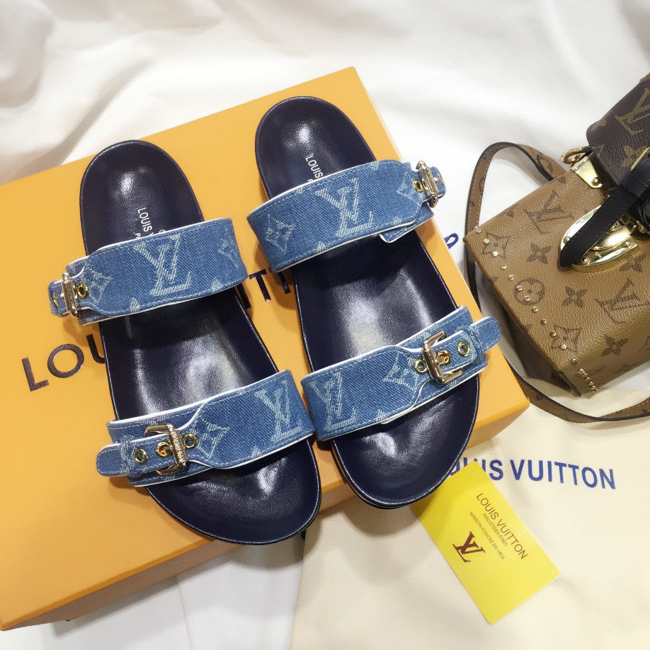Louis Vuitton LV Bom Dia Leather Slide Sandals