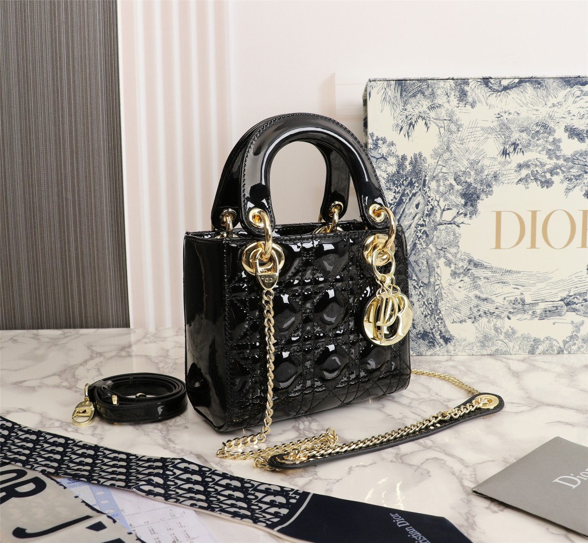 Dior The LADY DIOR Bag Black Patent Cannage Calfskin M0505OWCB_M900