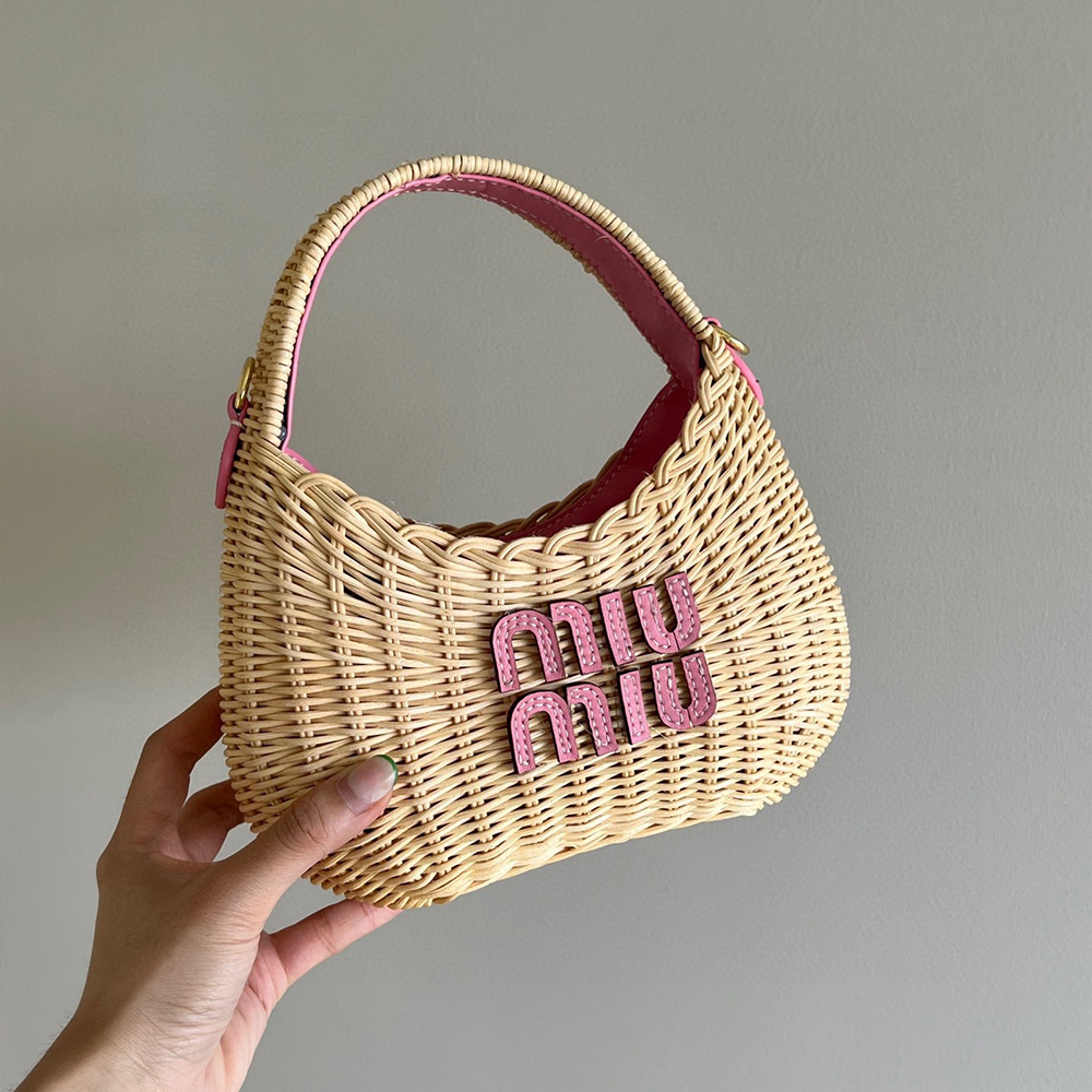 MIU MIU Hobo Woven Wicker Shoulder Bag Crossbody Bag