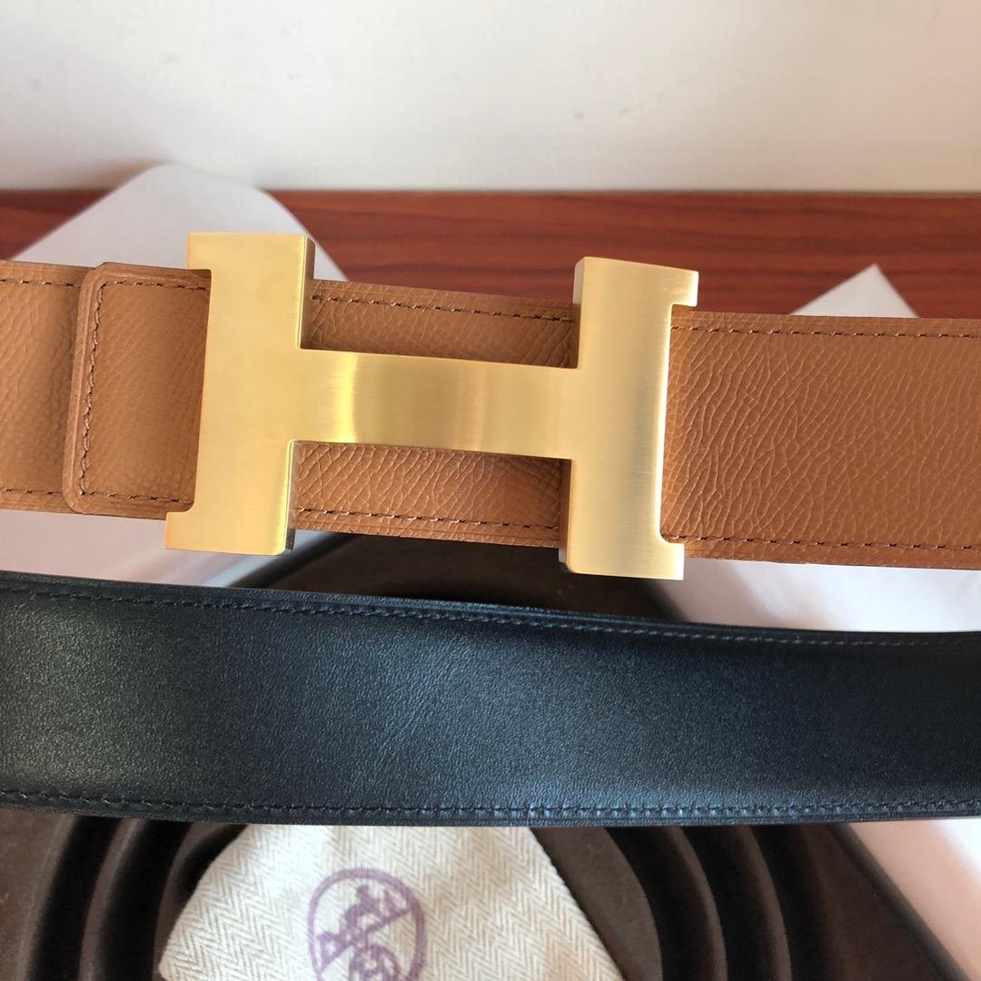Hermes Mini Constance Guillochee Belt Buckle & Reversible Brown For Women, Women Belt 380MM
