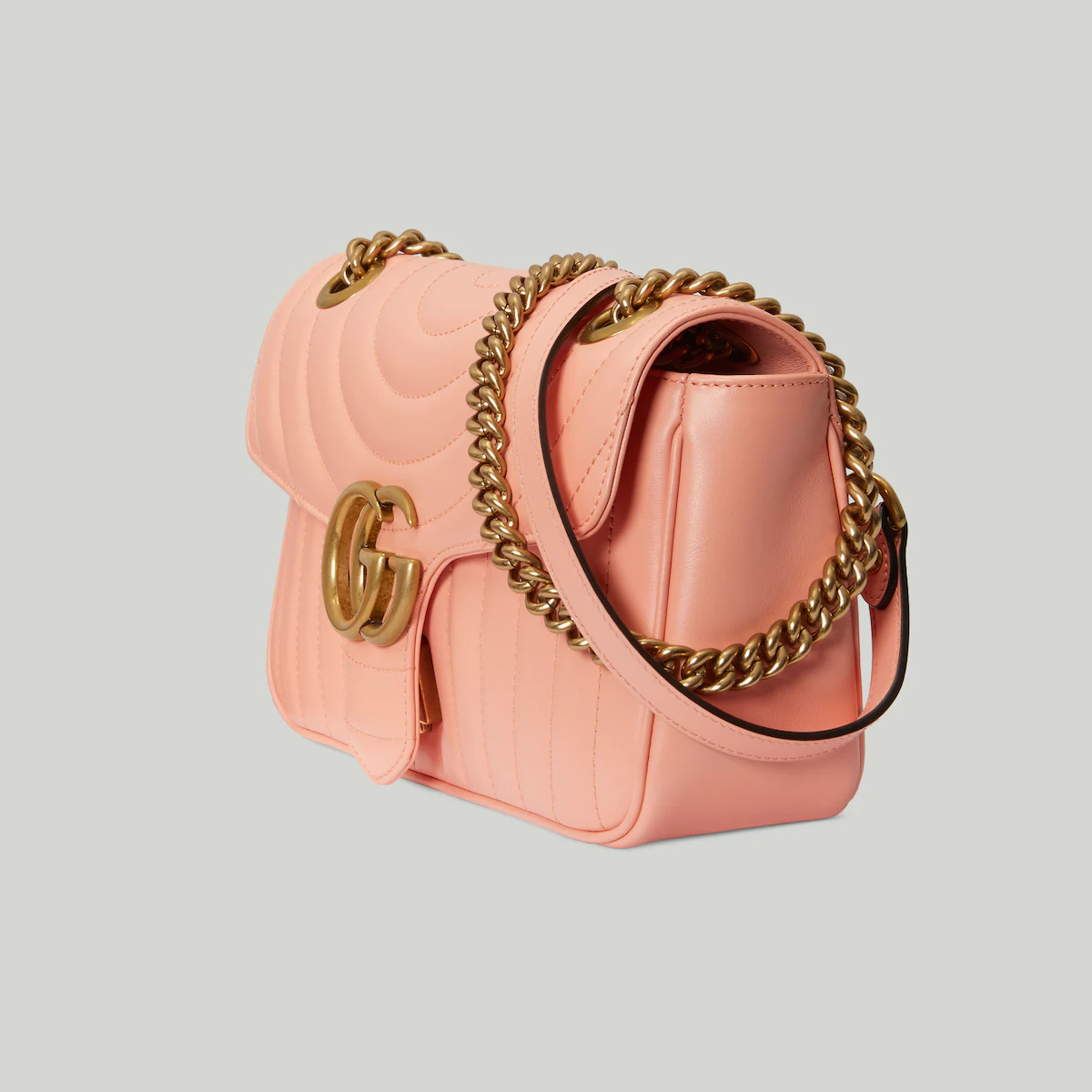 Gucci GG Marmont Small Shoulder Bag in peach leather