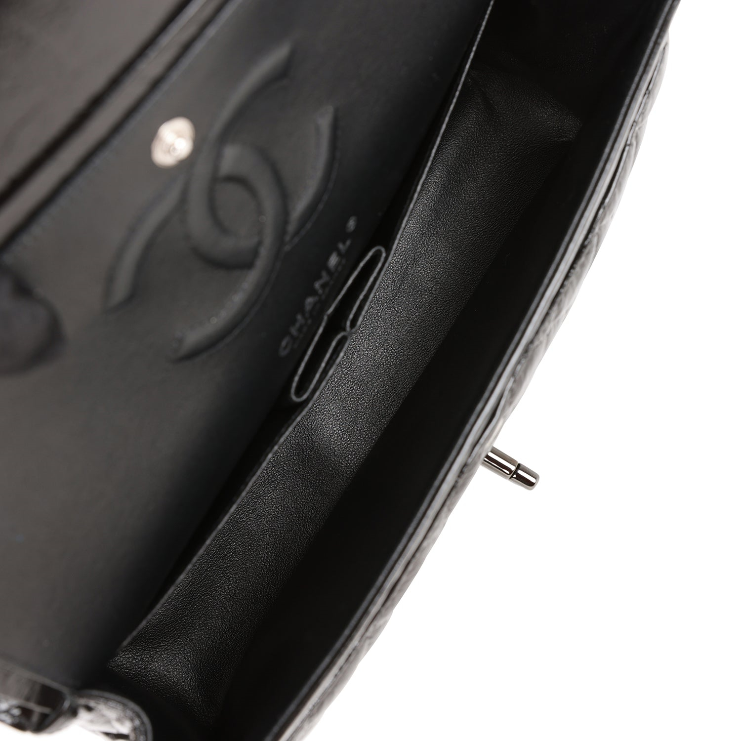 Chanel Shiny Crumpled Calfskin Quilted Medium Double Flap So Black