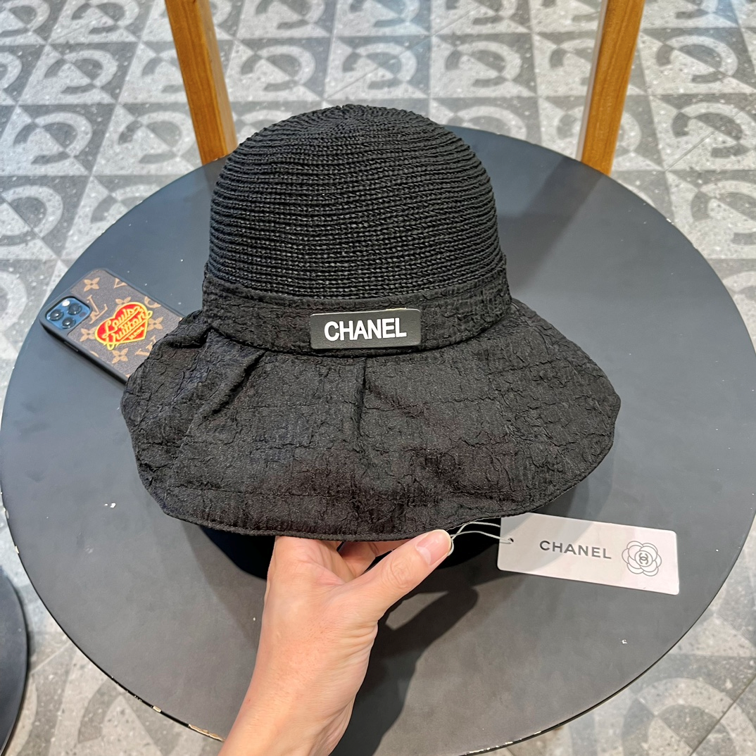 Chanel Knitted Breathable Bow Basin Hat Sunhat