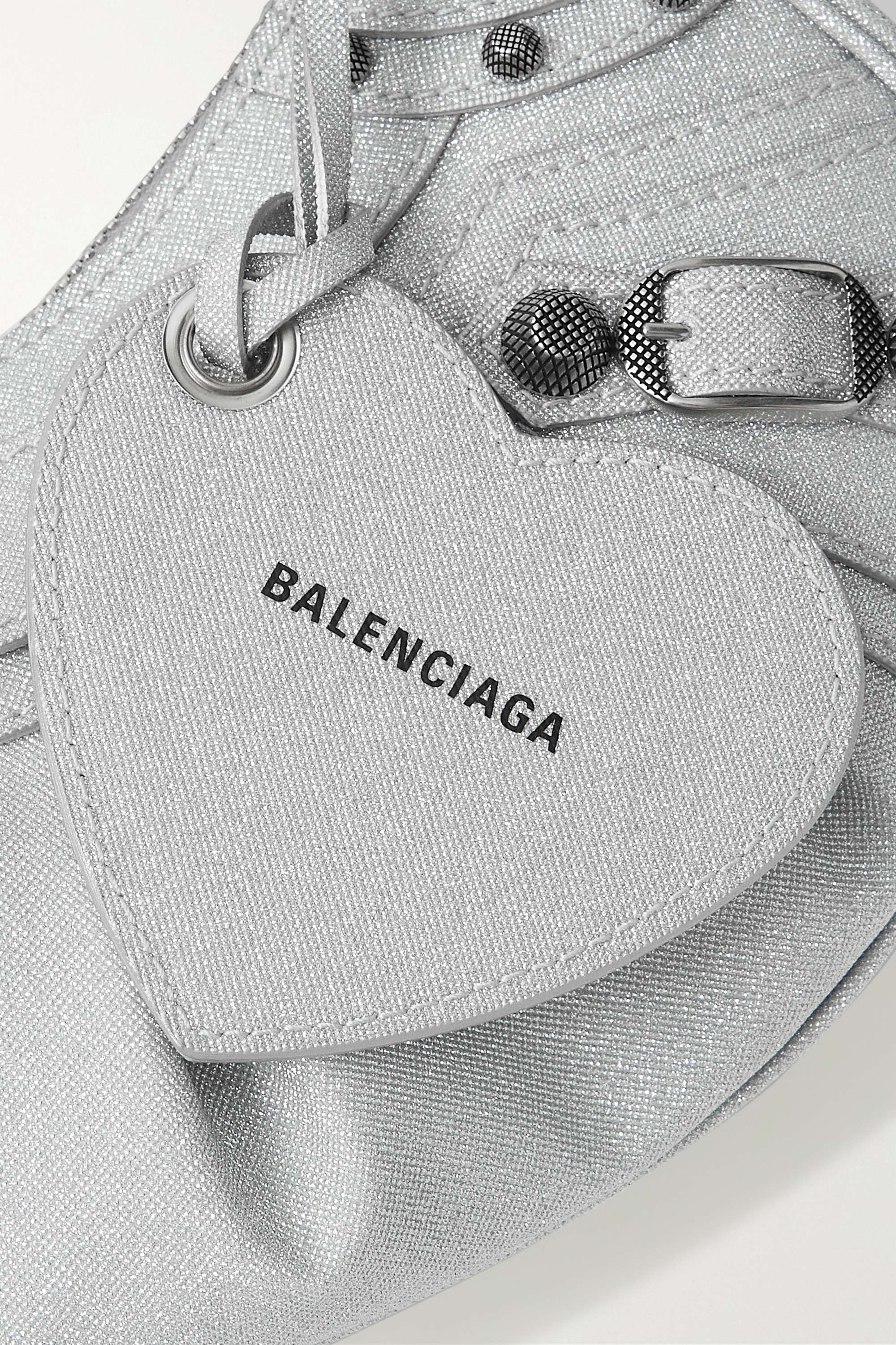 BALENCIAGA Le Cagole XS studded metallic canvas shoulder bag grey