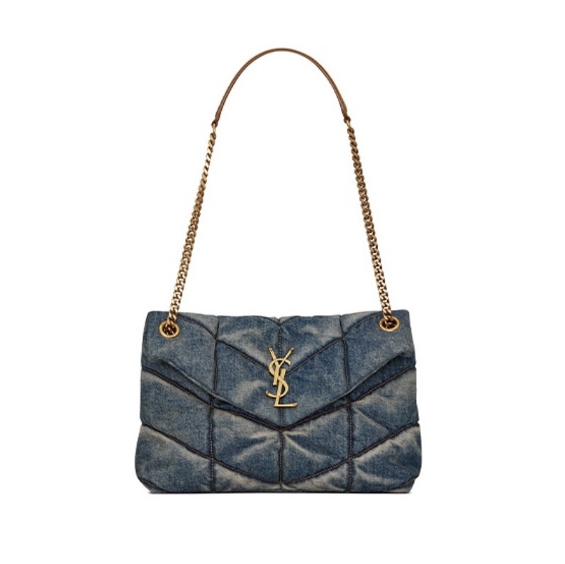 SAINT LAURENT YSL Loulou Puffer Denim Leather Bag