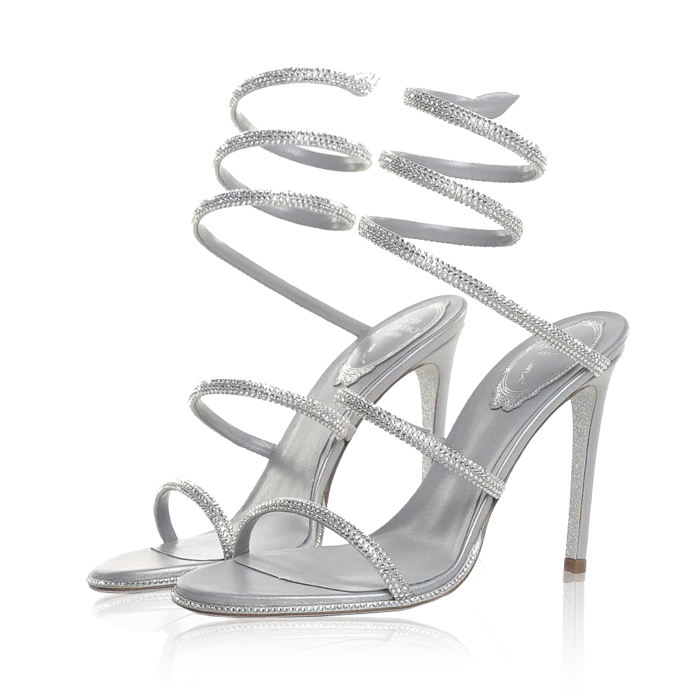 rene cavolli High Heel Sandals With Crystal Wrapped Ankle Loops Sandals Slide