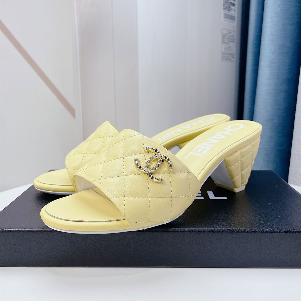 Chanel Sheep-leather Fashion High-heeled Slippers Slide Sandal