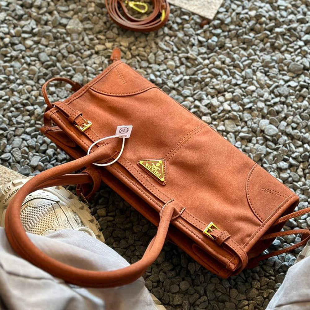 Prada suede tote bag soft-lux handbag