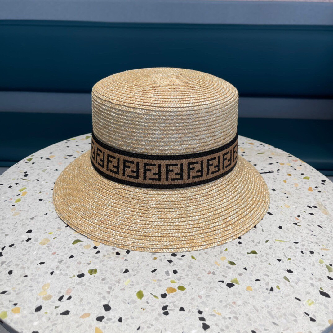 Fendi Straw Flat Top Hat  Sunhat