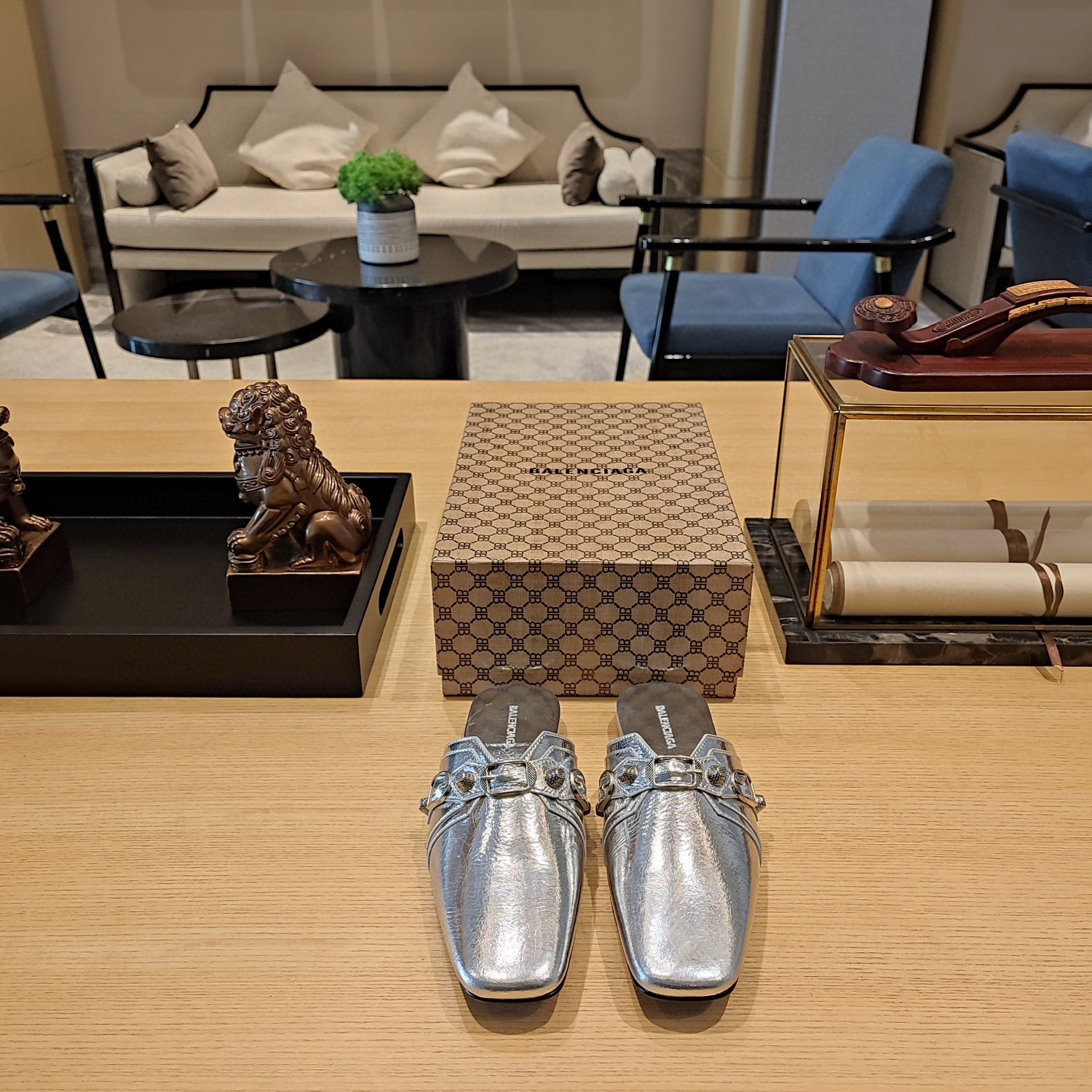 Balenciaga  Cagole  Leather Sandals Slide Sandal