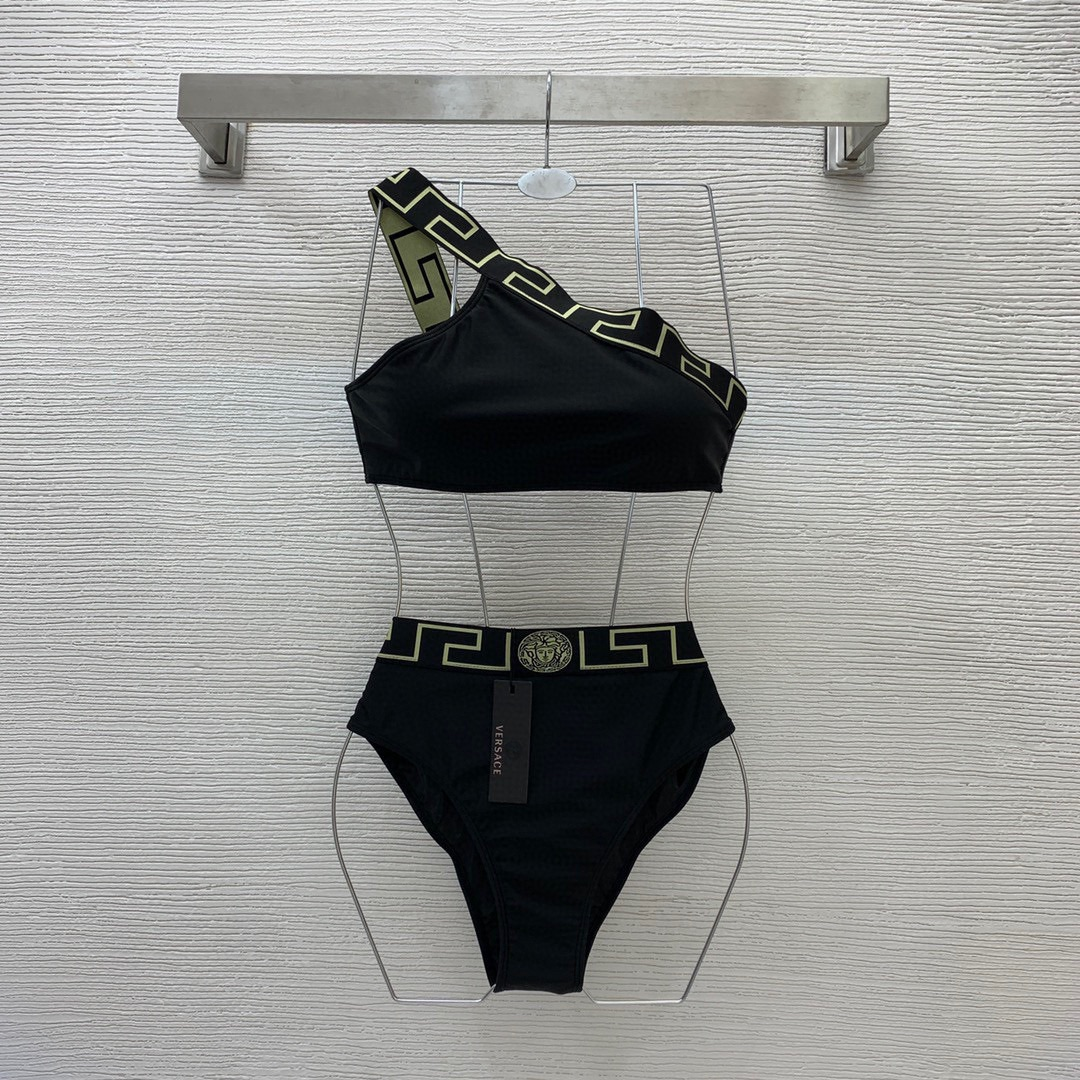 Versace Split Swimsuit With Diagonal Straps Swimwear