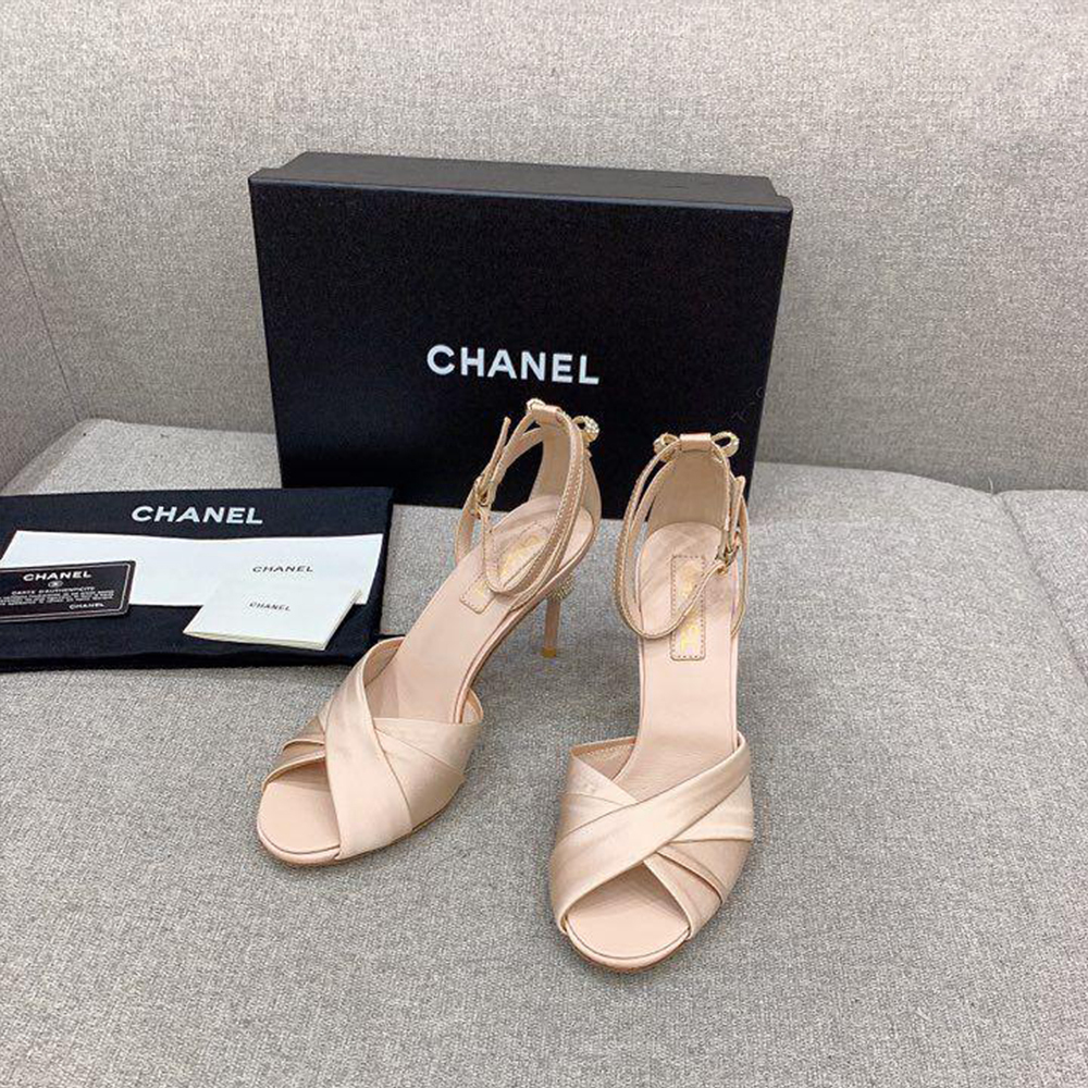 CHANEL Satin - Rhinestone Bow at Heels