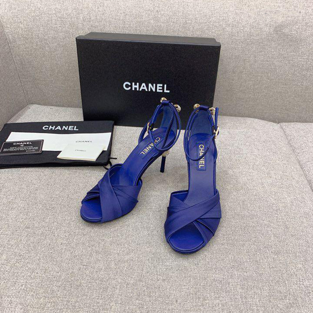 CHANEL Satin - Rhinestone Bow at Heels