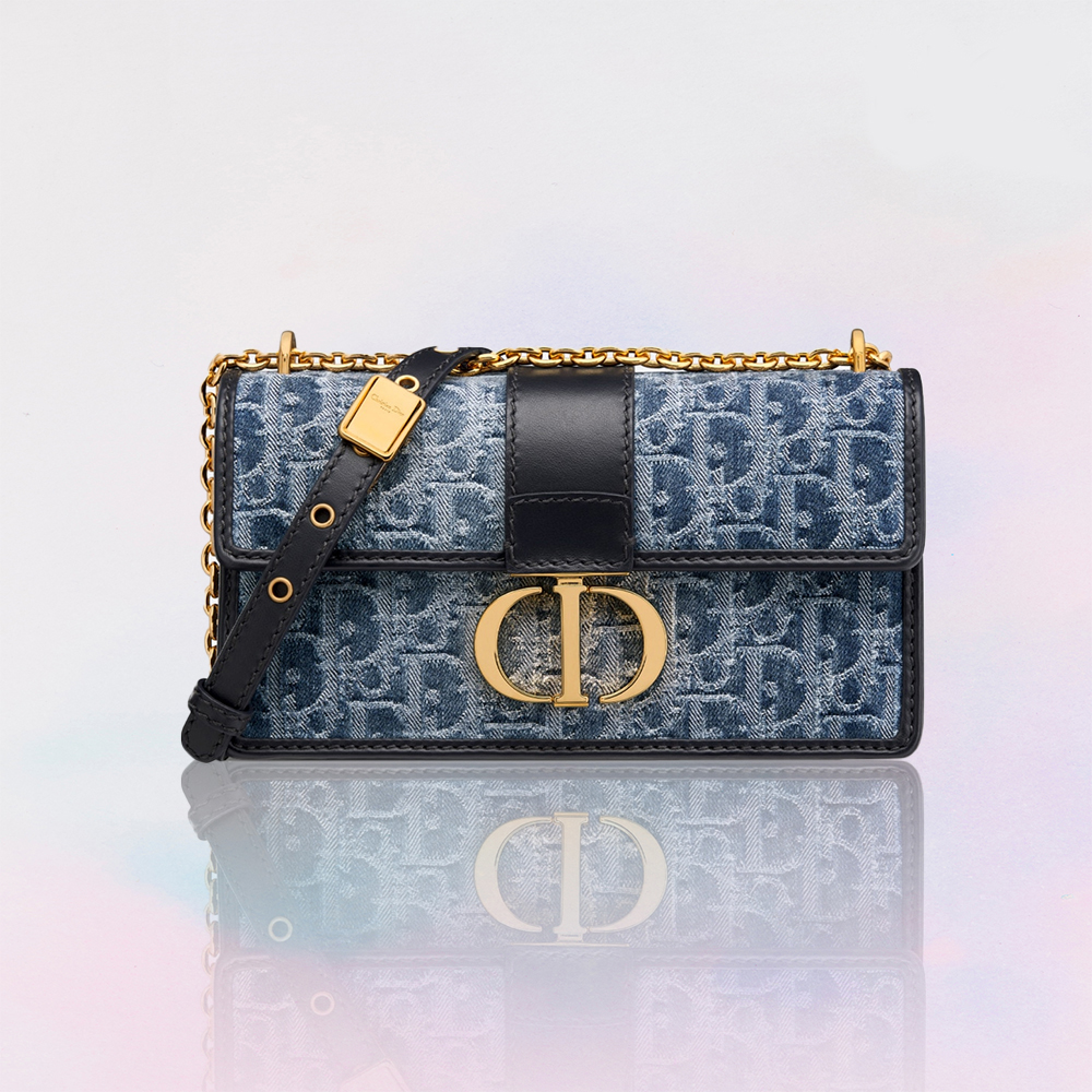 DIOR Oblique 30 Montaigne Flap Denim Bag