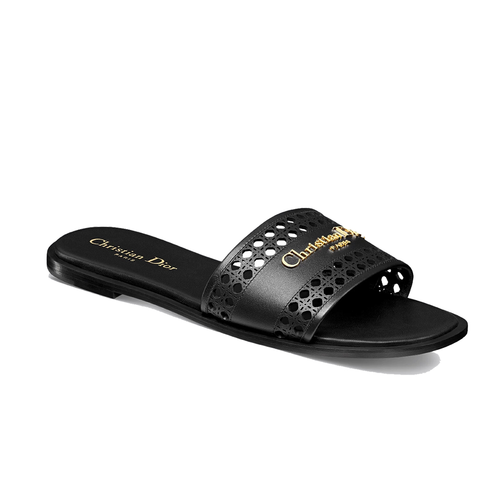 DIOR Lane black hollow rattan pattern slide sandals