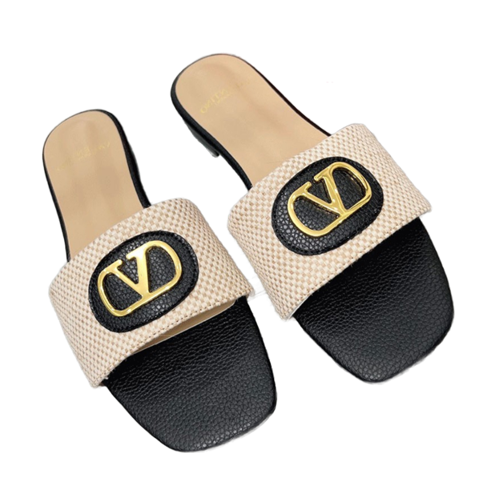Valentino embellished textured-leather and canvas slides