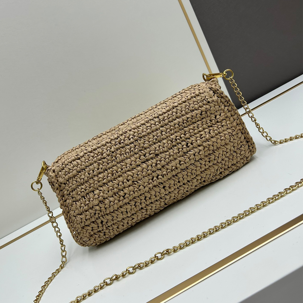 Saint Laurent Kate 99 Shoulder Bag Dark Nude Raffia