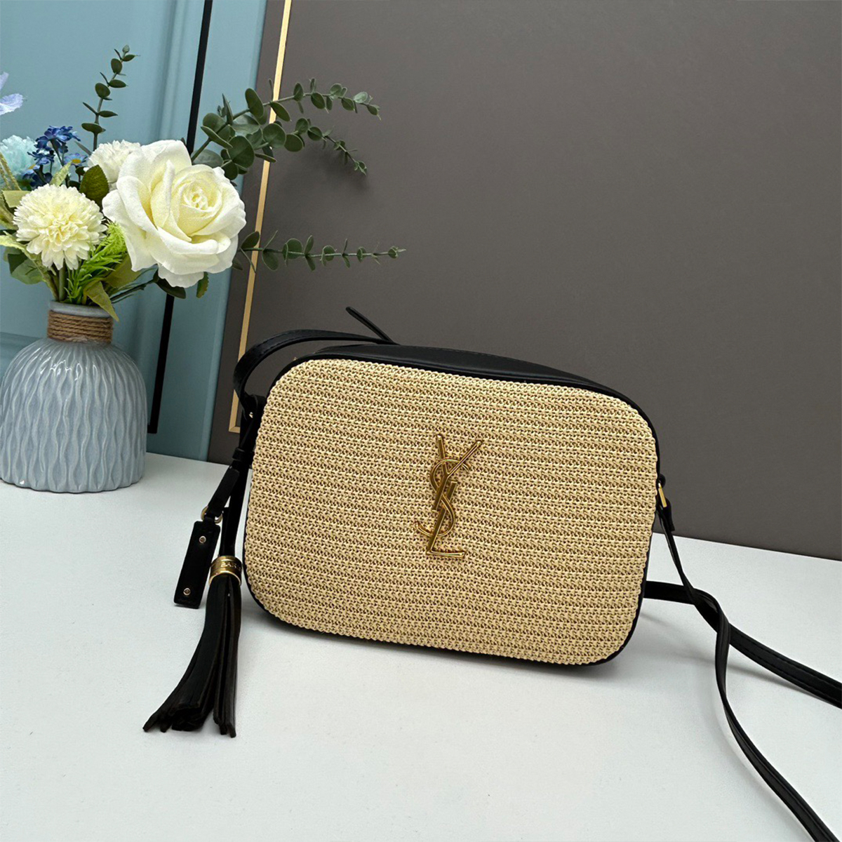 Saint Laurent Raffia Canvas Monogram Lou