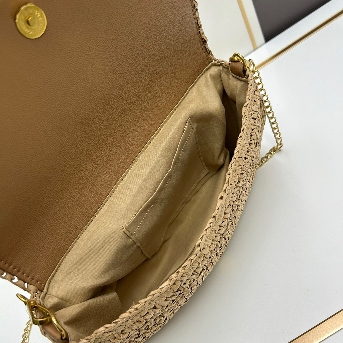 Saint Laurent Kate 99 Shoulder Bag Dark Nude Raffia