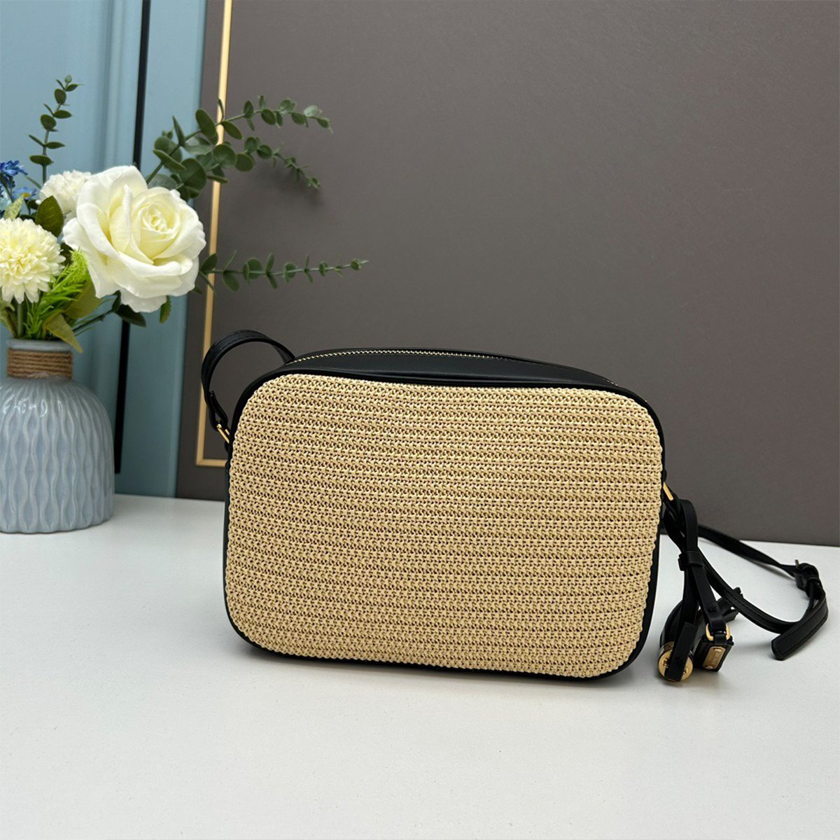 Saint Laurent Raffia Canvas Monogram Lou