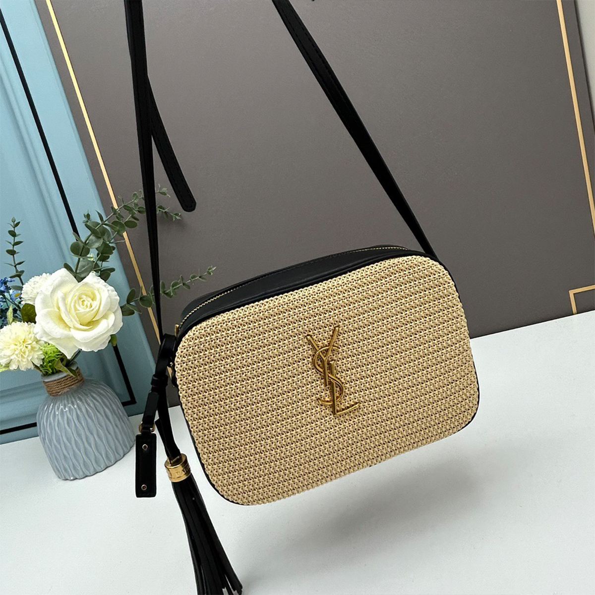 Saint Laurent Raffia Canvas Monogram Lou