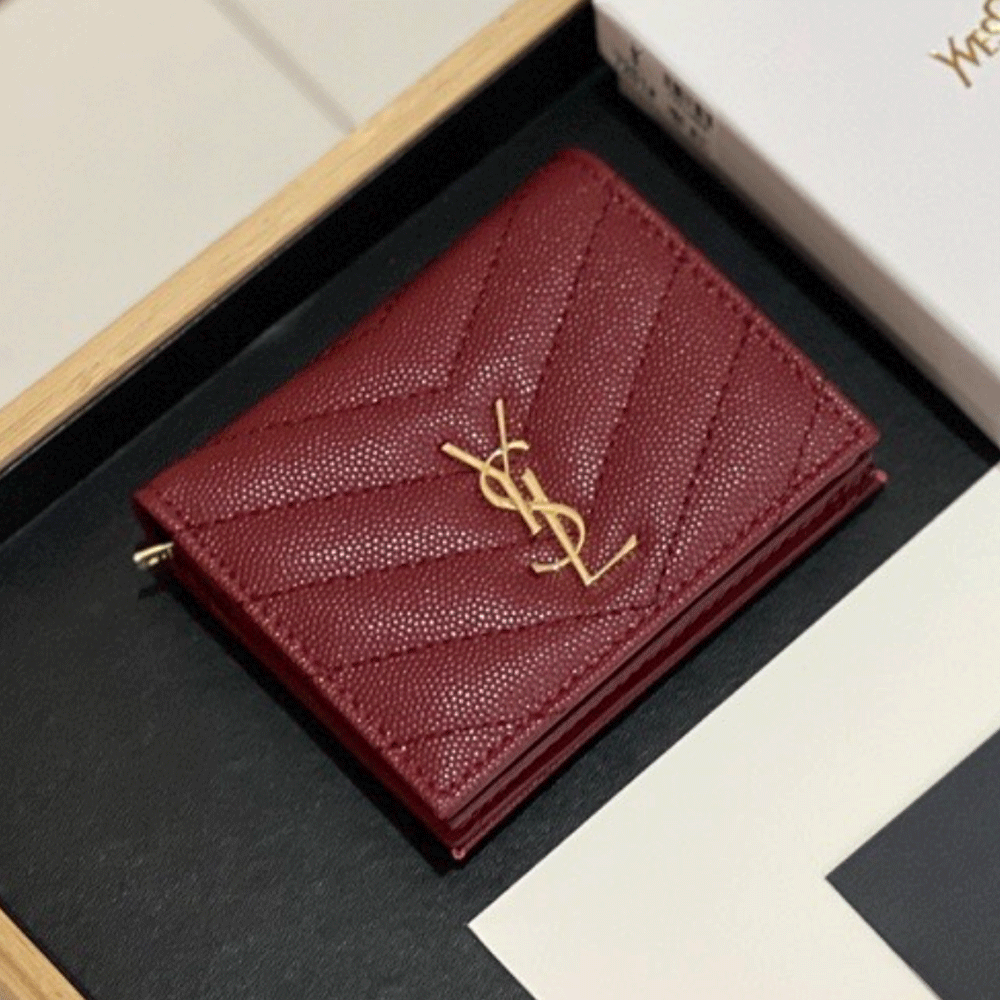 Saint Laurent YSL  Monogram Caviar Leather Wallet
