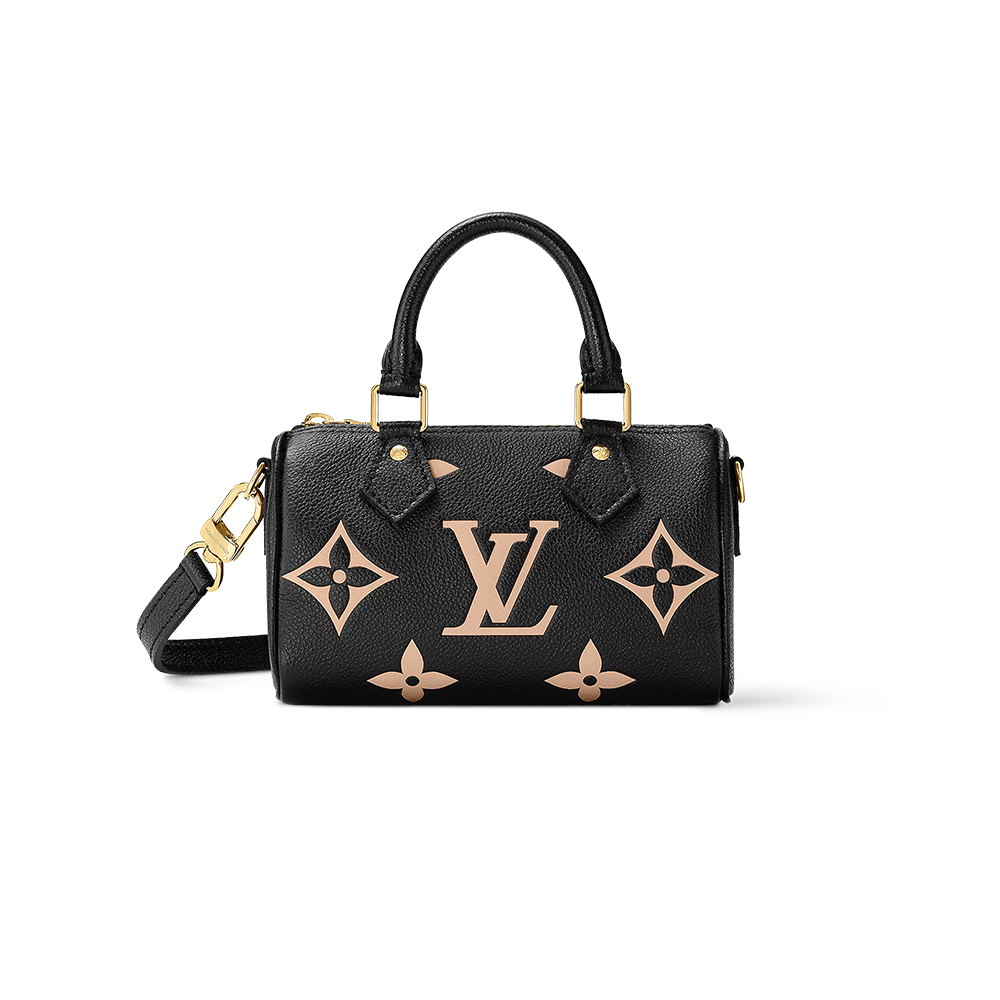 Louis Vuitton Nano Speedy Bicolor Monogram Empreinte Leather Black / Beige