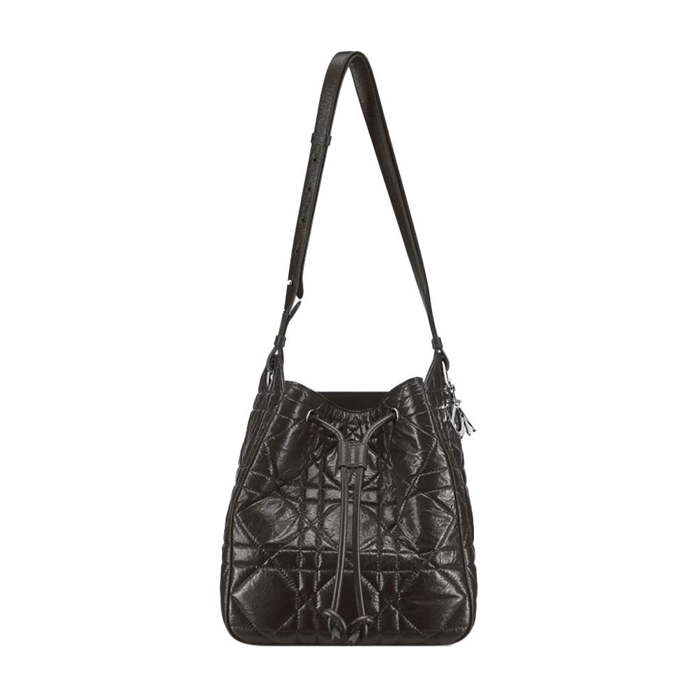 Dior Medium D-Motion Bag Black Macrocannage Crinkled Calfskin