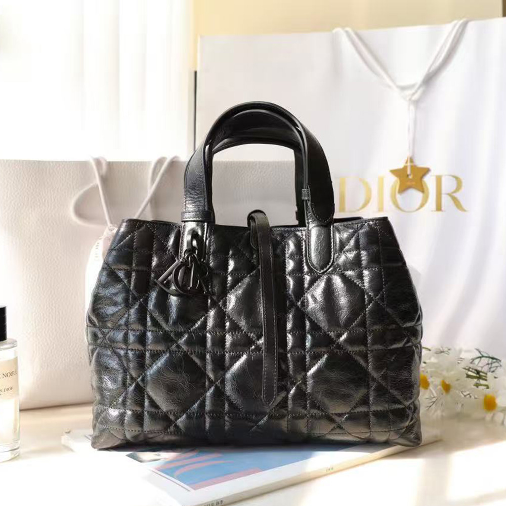 Dior Medium Toujours Bag Black Macrocannage Crinkled Calfskin