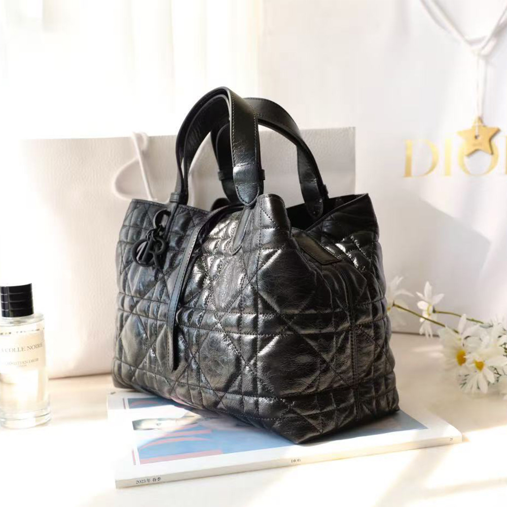 Dior Medium Toujours Bag Black Macrocannage Crinkled Calfskin