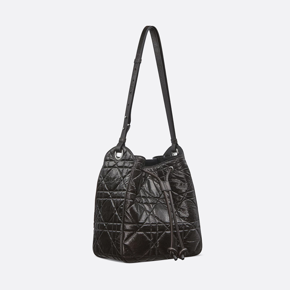 Dior Medium D-Motion Bag Black Macrocannage Crinkled Calfskin
