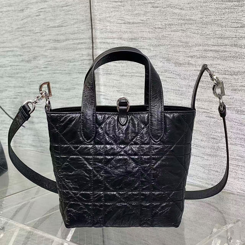Dior Small Toujours Vertical Tote Bag Macrocannage Crinkled Calfskin