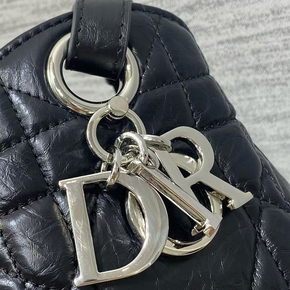 Dior Medium D-Motion Bag Black Macrocannage Crinkled Calfskin