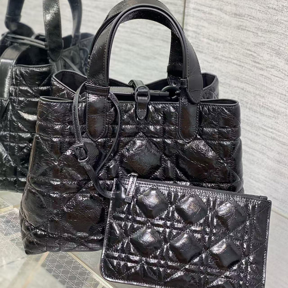 Dior Medium Toujours BagBlack Macrocannage Crinkled Calfskin