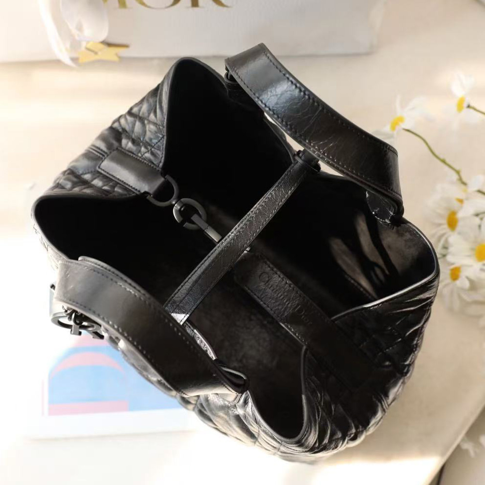 Dior Medium Toujours Bag Black Macrocannage Crinkled Calfskin