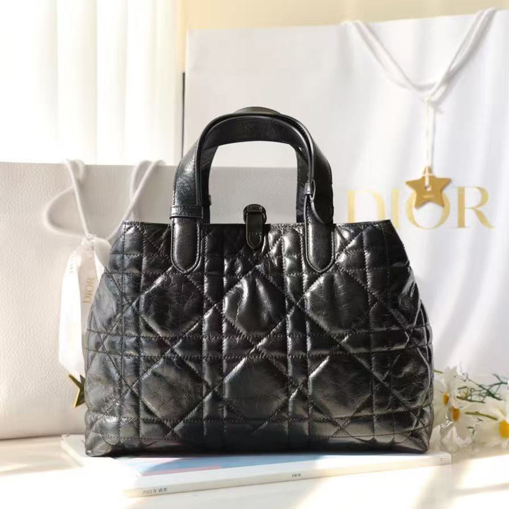 Dior Medium Toujours Bag Black Macrocannage Crinkled Calfskin