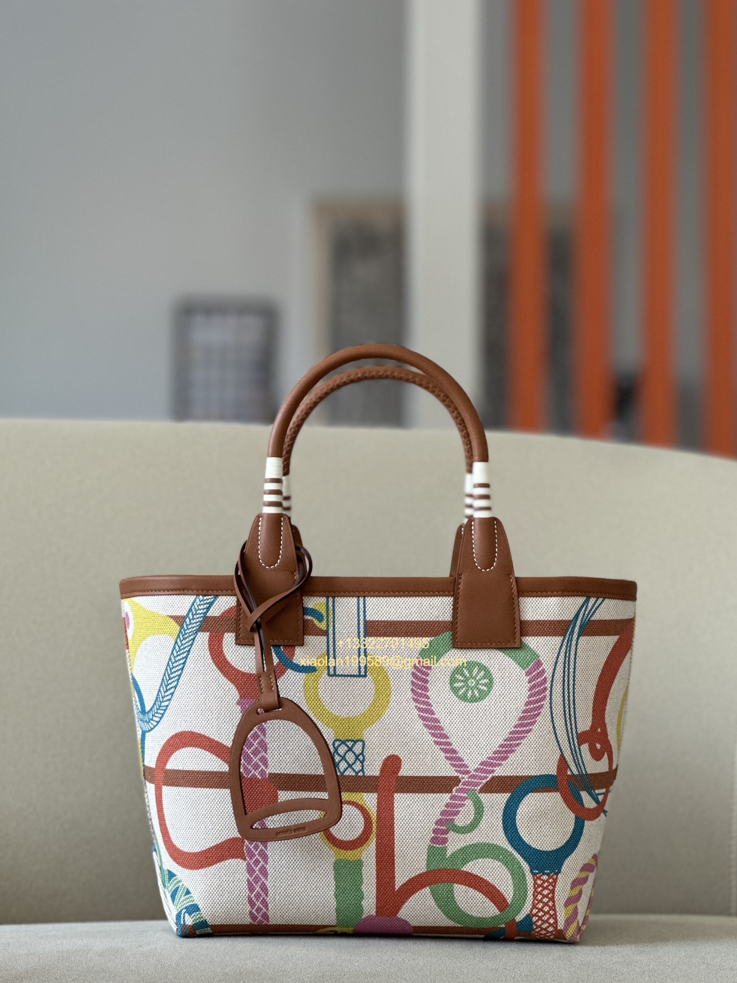 Hermes Steeple 25 Bag H canvas and Swift calfskin H083611C Multicolor Printed Ecru - Jinteng Luxury Collection bags